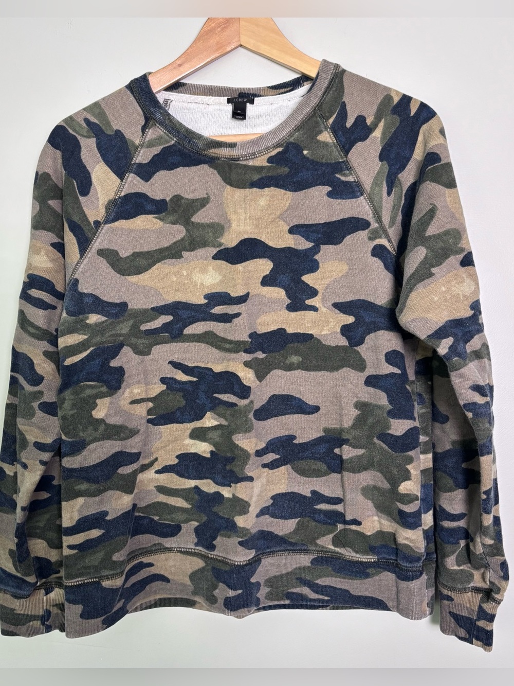 J. Crew Faded Camouflage Sweatshirt Camo Sweater-Women's Size Medium-Preppy